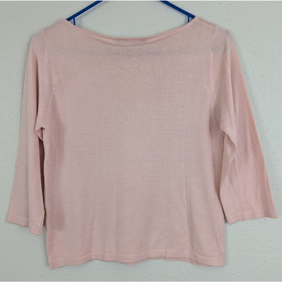 New August Silk Knits sz S 100% Silk Sweater pink sequins 3/4 sleeves 1576 - Picture 3 of 4